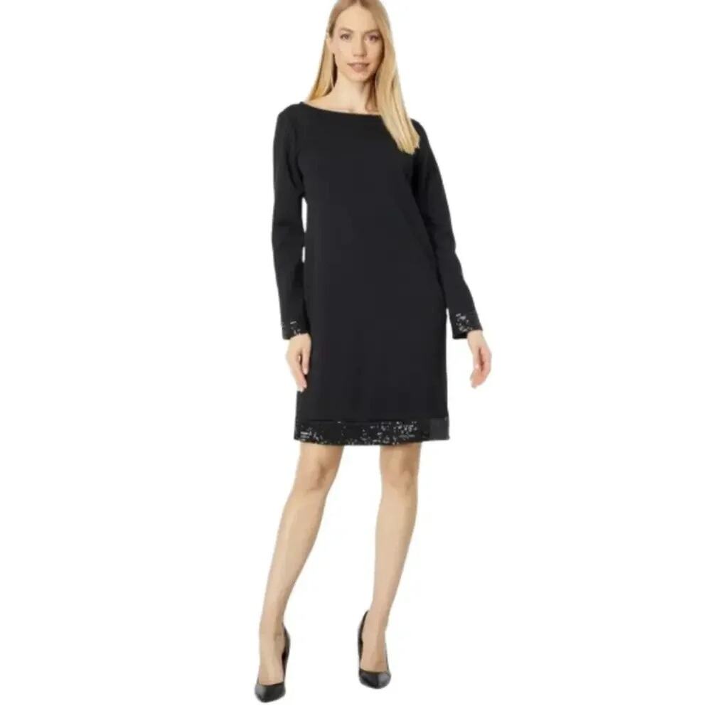 Marina Women’s Sequin Trim Black Evening Dress Size 6 NWT